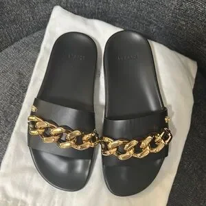 Versace | Shoes | Versace Black Slides With Gold Chain  display picture 2